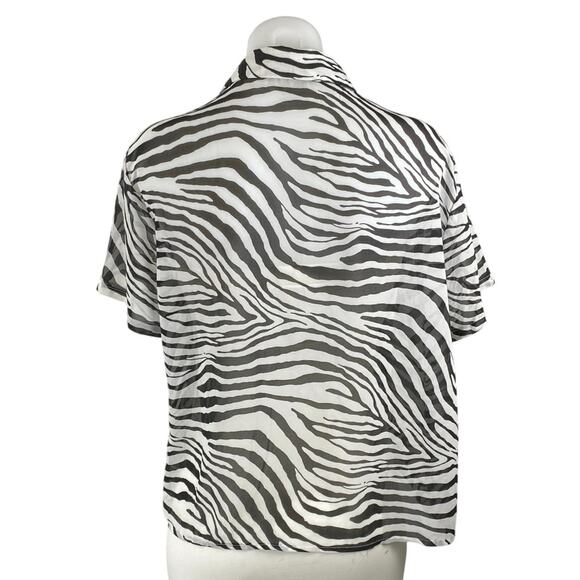 Princess Polly Black White Zebra Animal Print Short Sleeve Button Up Shirt Top 6 - Picture 3 of 5